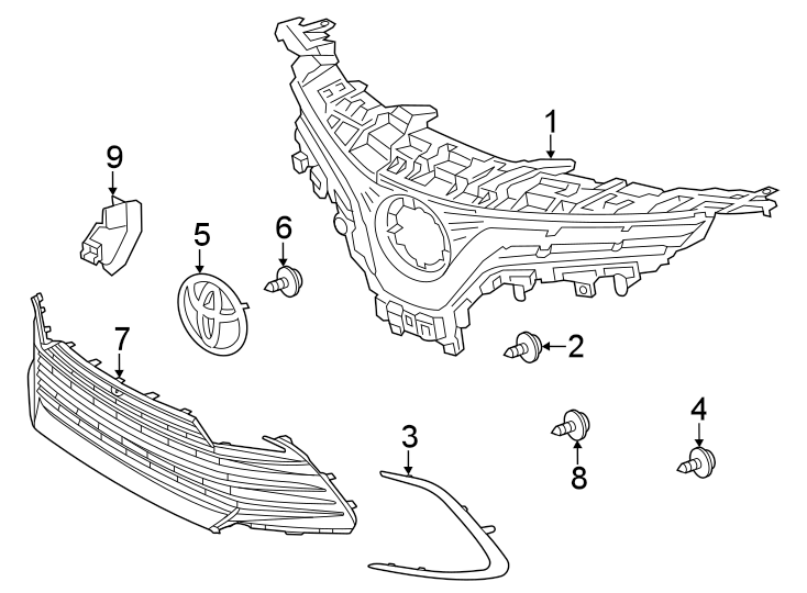 Diagram Front bumper & grille. Grille & components. for your 2022 Toyota Prius Prime  XLE Hatchback 