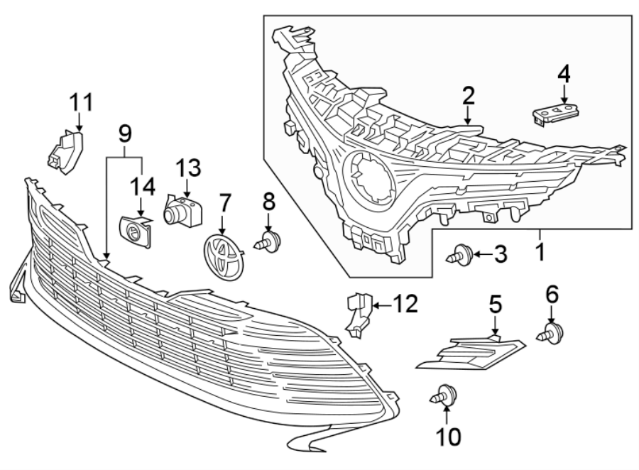 Diagram FRONT BUMPER & GRILLE. GRILLE & COMPONENTS. for your 2016 Toyota Avalon  Hybrid Limited Sedan 