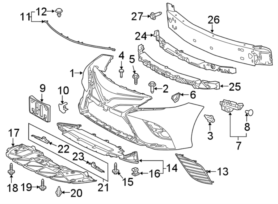 Diagram FRONT BUMPER & GRILLE. BUMPER & COMPONENTS. for your 2011 Toyota Tundra  SR5 Extended Cab Pickup Fleetside 