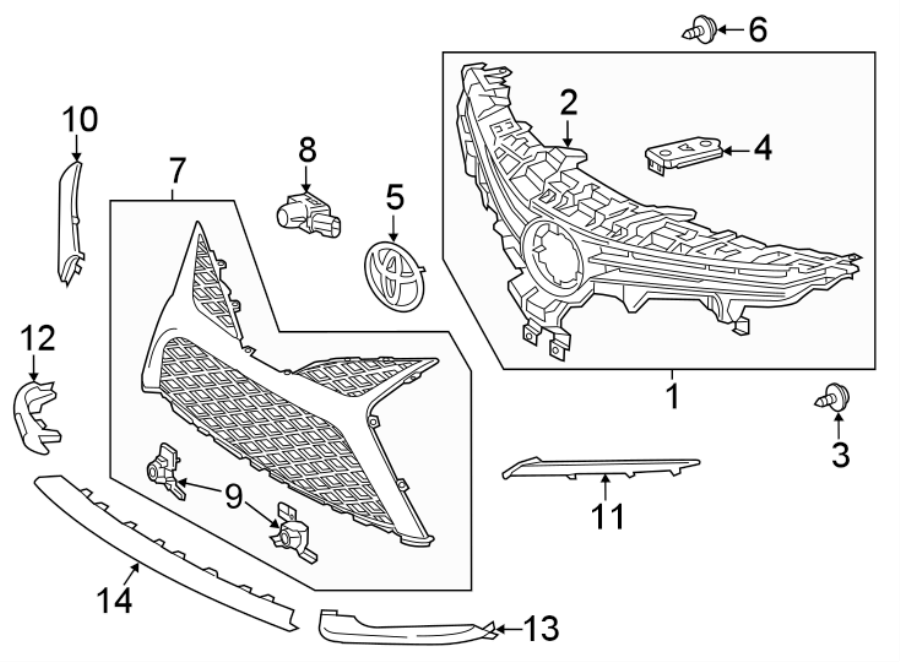 Diagram FRONT BUMPER & GRILLE. GRILLE & COMPONENTS. for your 2016 Toyota Avalon  Hybrid Limited Sedan 