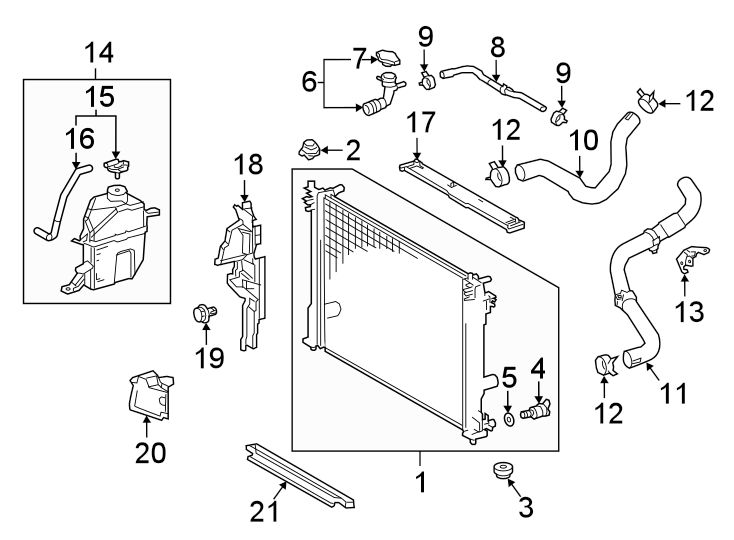 Diagram Radiator & components. for your 2008 Toyota FJ Cruiser   