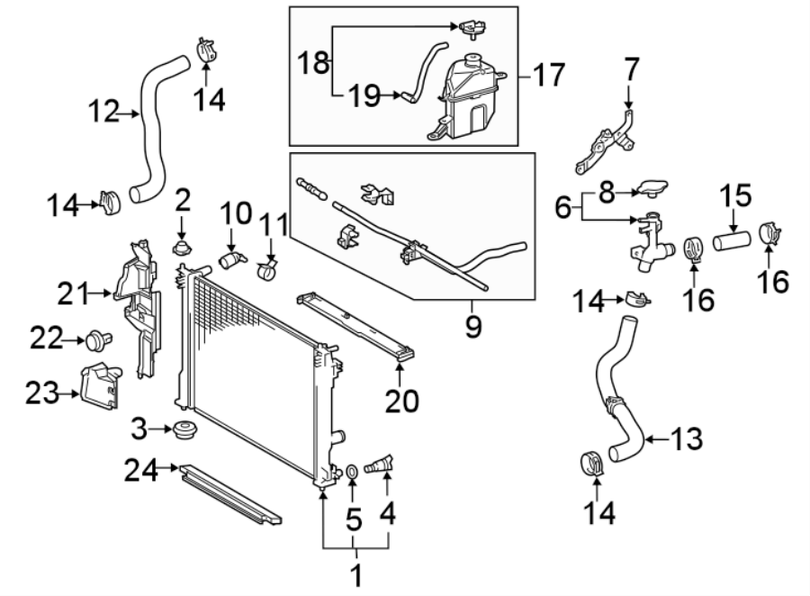 Diagram RADIATOR & COMPONENTS. for your 2012 Toyota Tacoma 4.0L V6 A/T RWD Base Standard Cab Pickup Fleetside 