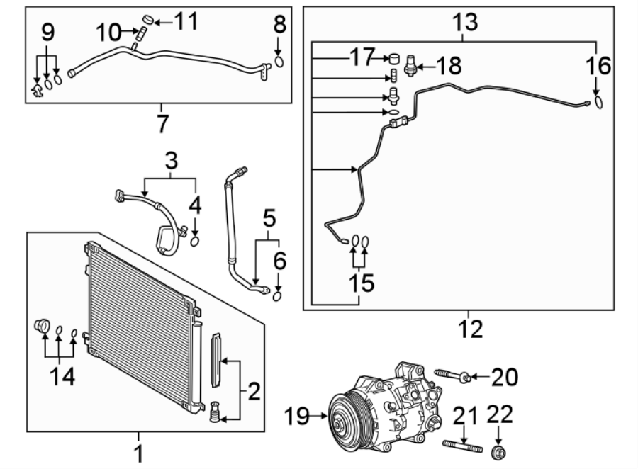 Diagram AIR CONDITIONER & HEATER. COMPRESSOR & LINES. CONDENSER. for your 2020 Toyota Camry  Hybrid XLE Sedan 