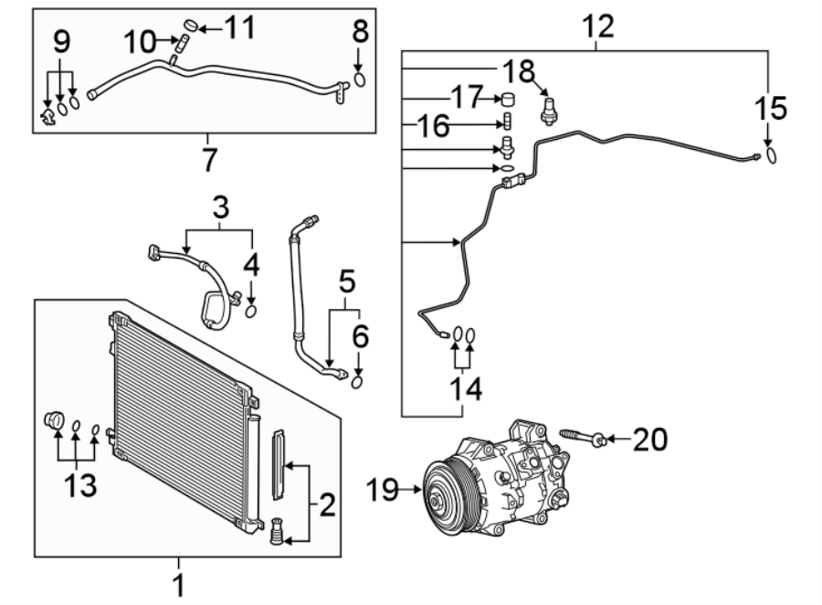 Diagram AIR CONDITIONER & HEATER. COMPRESSOR & LINES. CONDENSER. for your 2021 Toyota RAV4 PRIME   