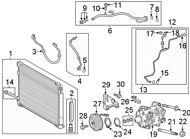 Diagram AIR CONDITIONER & HEATER. COMPRESSOR & LINES. CONDENSER. for your 2014 Toyota Camry   