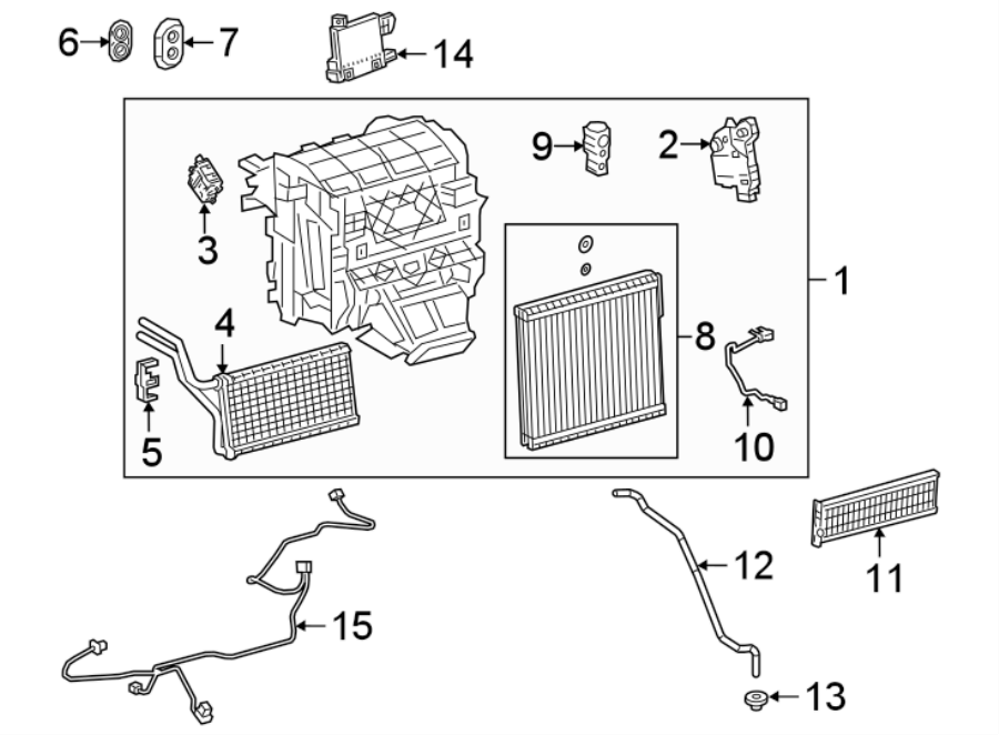 Diagram AIR CONDITIONER & HEATER. EVAPORATOR & HEATER COMPONENTS. for your 2018 Toyota Camry   