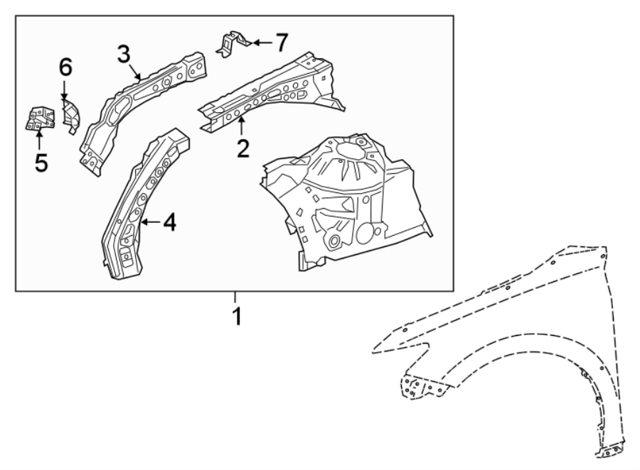 Diagram FENDER. STRUCTURAL COMPONENTS & RAILS. for your 2021 Toyota Camry 3.5L V6 A/T AWD XSE Sedan 