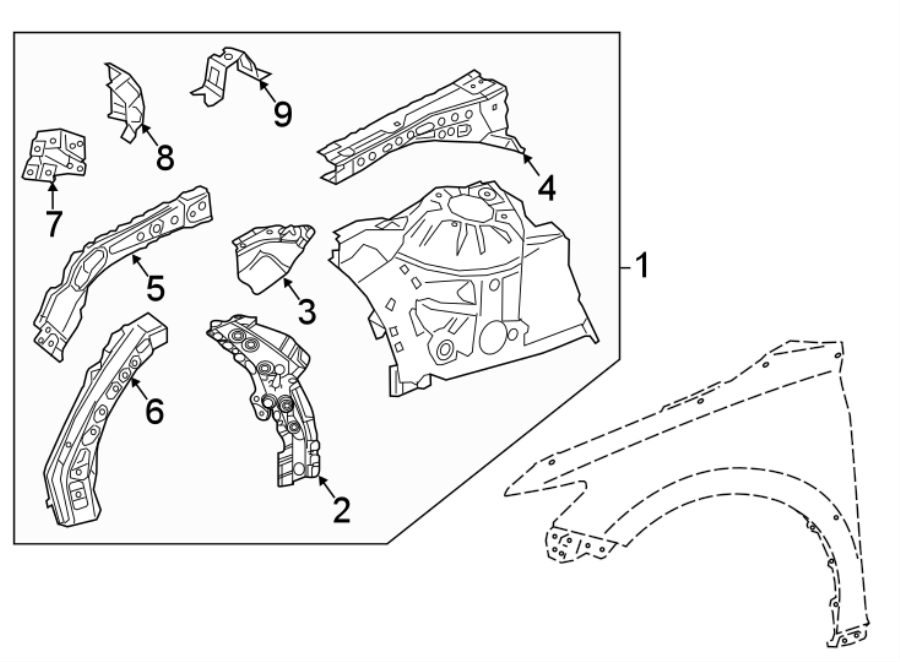 Diagram FENDER. STRUCTURAL COMPONENTS & RAILS. for your 2018 Toyota Camry 2.5L A/T XSE Sedan 