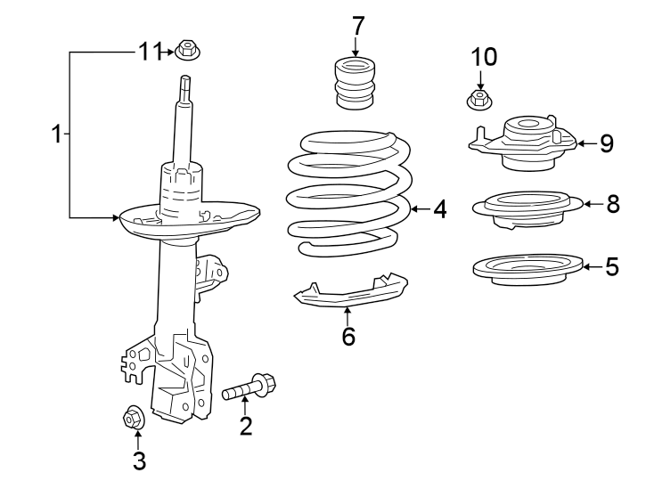 Diagram Front suspension. Struts & components. for your 2023 Toyota Camry   