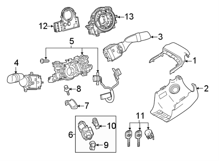 Diagram STEERING COLUMN. SHROUD. SWITCHES & LEVERS. for your 2009 Toyota Highlander 3.5L V6 A/T FWD Base Sport Utility 