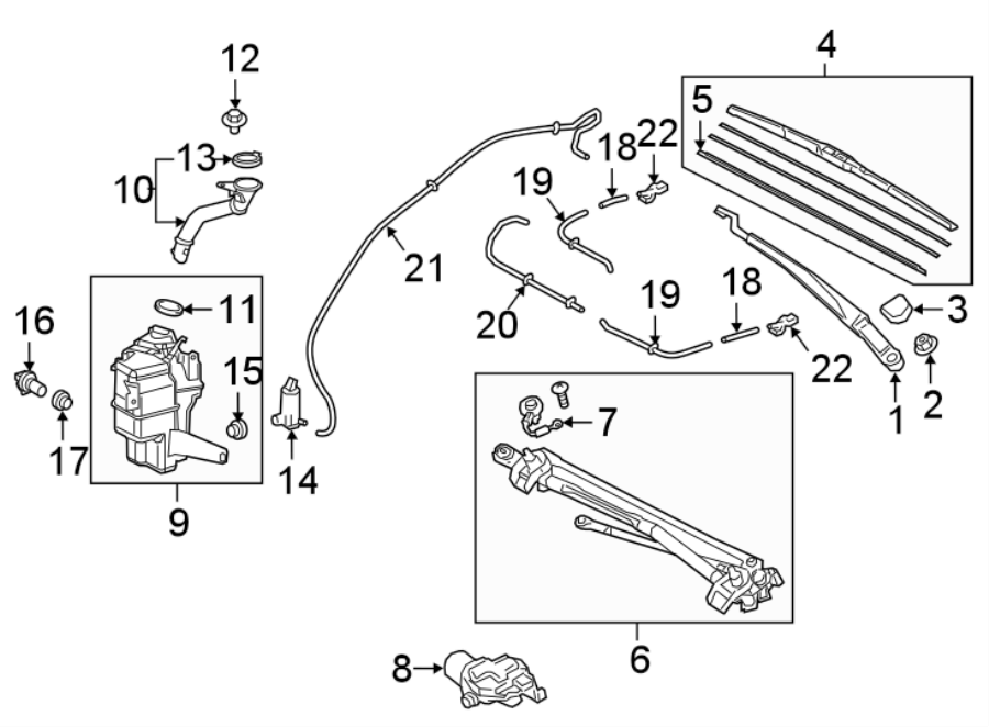 Diagram WINDSHIELD. WIPER & WASHER COMPONENTS. for your 2021 Toyota Corolla  LE SEDAN 