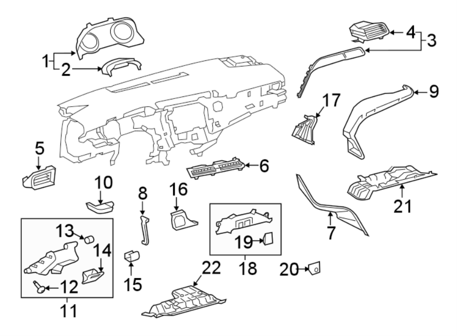 Diagram INSTRUMENT PANEL COMPONENTS. for your 2018 Toyota Camry 3.5L V6 A/T XSE Sedan 