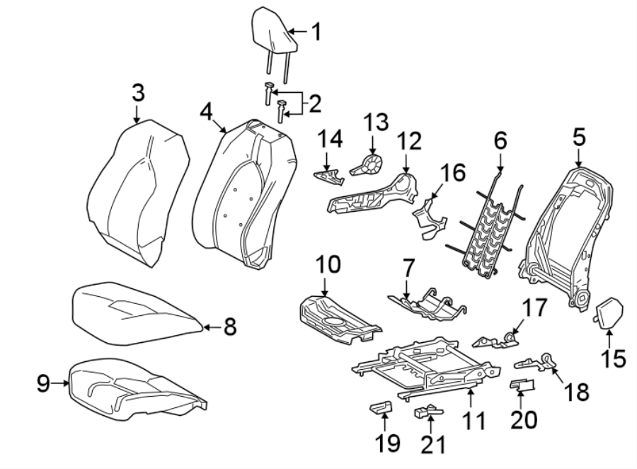 Diagram SEATS & TRACKS. PASSENGER SEAT COMPONENTS. for your 2016 Toyota Yaris   