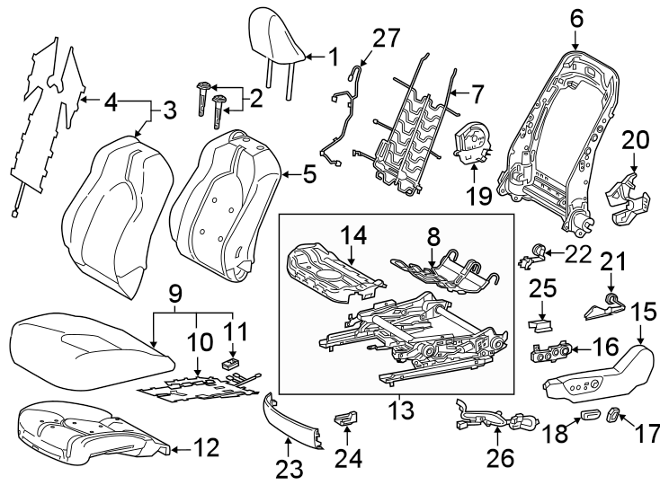 Diagram Seats & tracks. Driver seat components. for your 2016 Toyota Camry   