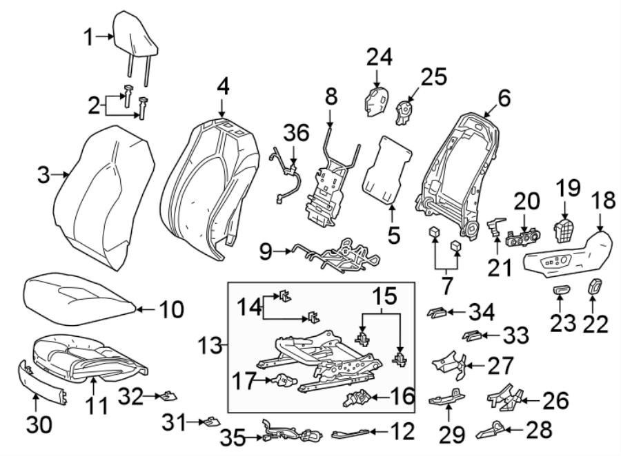 Diagram SEATS & TRACKS. DRIVER SEAT COMPONENTS. for your 2016 Toyota Yaris   