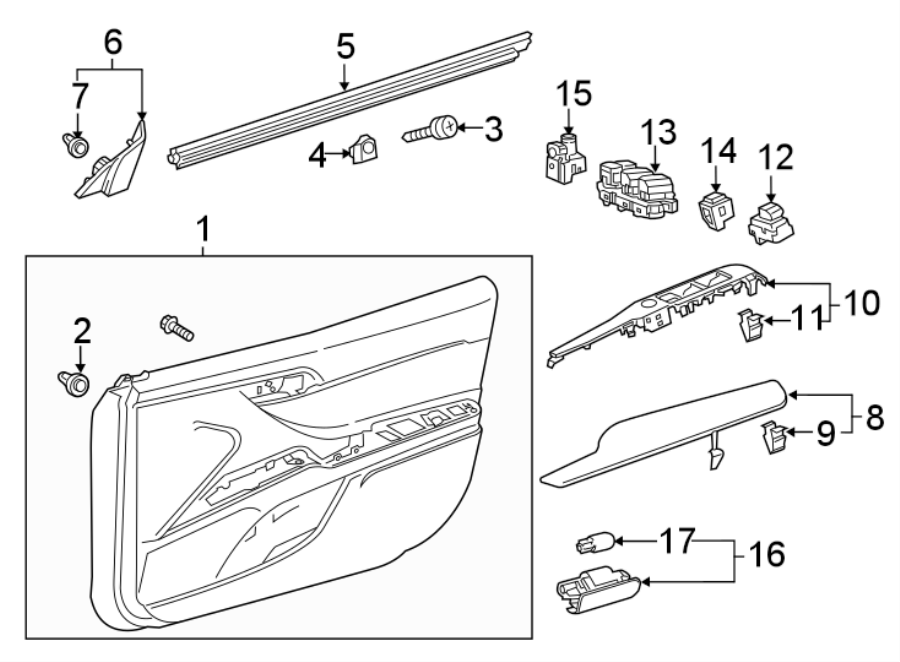 Diagram FRONT DOOR. INTERIOR TRIM. for your 2024 Toyota Camry   