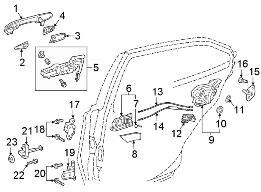 Diagram REAR DOOR. LOCK & HARDWARE. for your 2022 Toyota Camry  SE SEDAN 