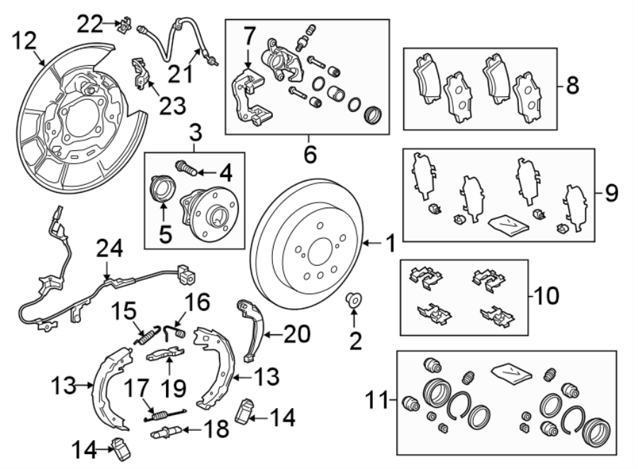 Diagram REAR SUSPENSION. BRAKE COMPONENTS. for your 2024 Toyota GRAND HIGHLANDER   