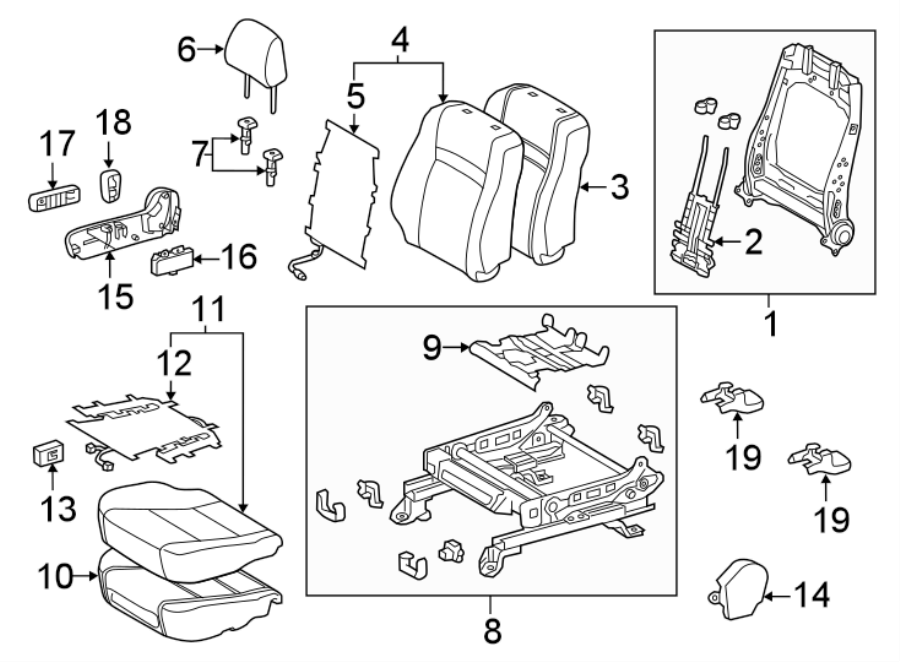 Diagram SEATS & TRACKS. PASSENGER SEAT COMPONENTS. for your Toyota