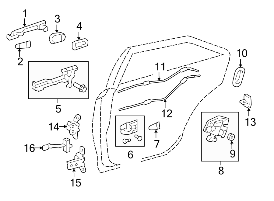 Diagram REAR DOOR. LOCK & HARDWARE. for your 2016 Toyota Camry   