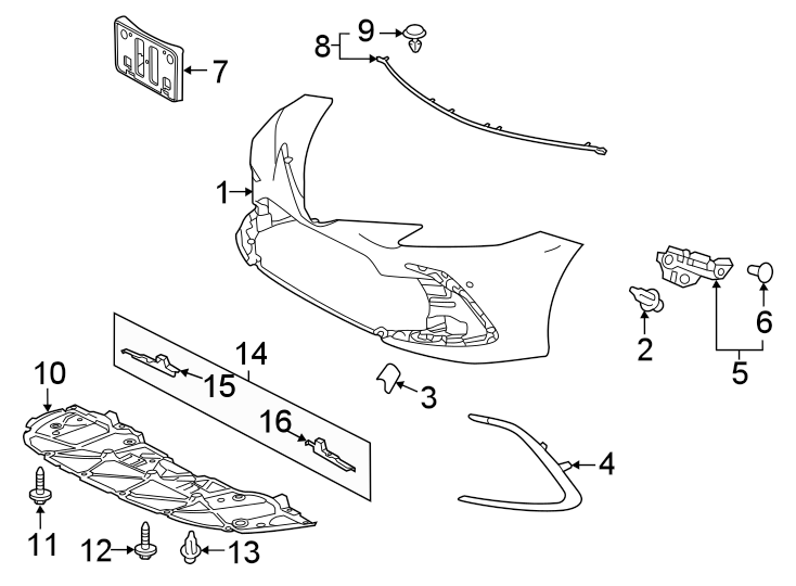 Diagram Front bumper & grille. Bumper & components. for your 2023 Toyota Camry  XSE Sedan 