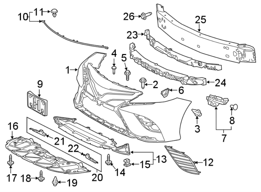 Diagram FRONT BUMPER & GRILLE. BUMPER & COMPONENTS. for your Toyota Prius Prime  