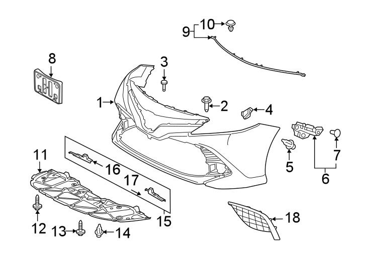 Diagram Front bumper & grille. Bumper & components. for your Toyota Avalon  