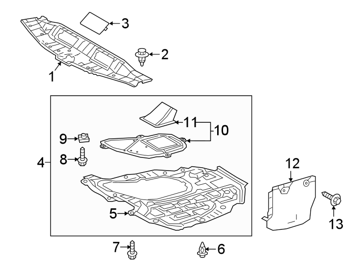 Diagram RADIATOR SUPPORT. SPLASH SHIELDS. for your Toyota Prius Prime  