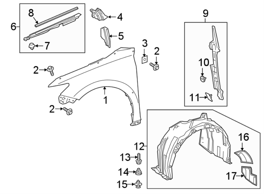 Diagram FENDER & COMPONENTS. for your 2019 Toyota Prius Prime   