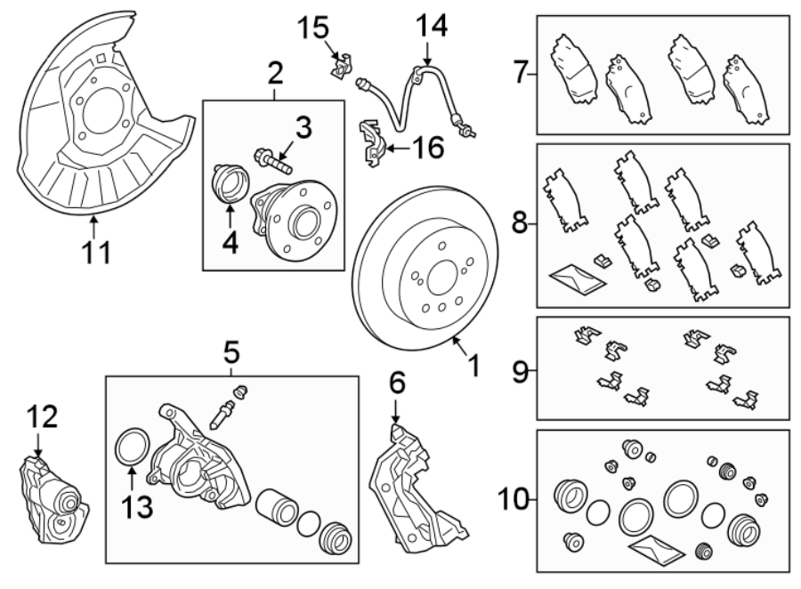 Diagram REAR SUSPENSION. BRAKE COMPONENTS. for your 2023 Toyota Highlander   