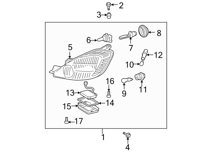 Diagram FRONT LAMPS. HEADLAMP COMPONENTS. for your 2015 Toyota Prius c   