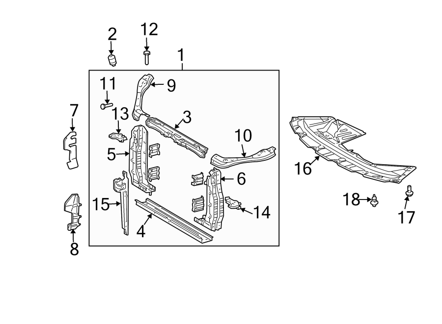 Diagram RADIATOR SUPPORT. SPLASH SHIELDS. for your 1990 Toyota Corolla  DLX Sedan 