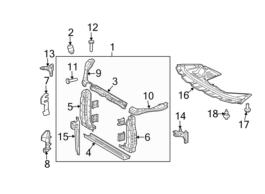 Diagram RADIATOR SUPPORT. SPLASH SHIELDS. for your Toyota