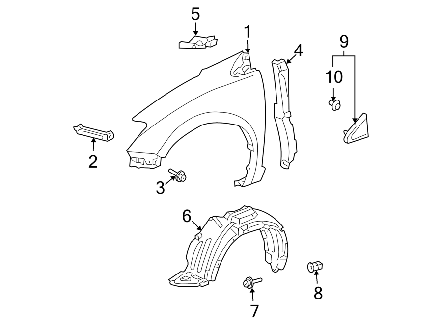 Diagram EXTERIOR TRIM. FENDER & COMPONENTS. for your 2021 Toyota Sienna 2.5L FULL HYBRID EV-GAS (FHEV) CVT AWD Limited Mini Passenger Van 