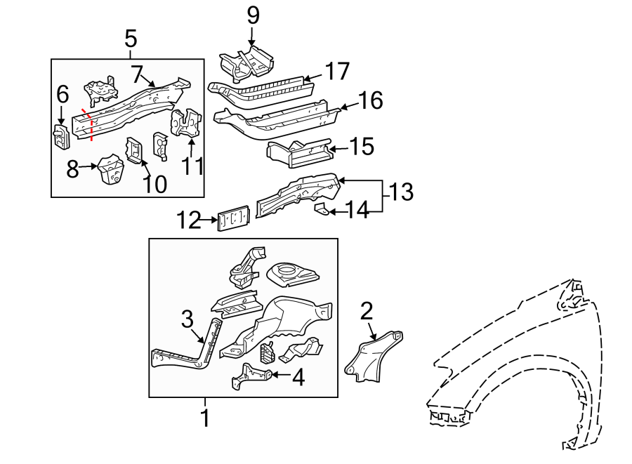 Diagram FENDER. STRUCTURAL COMPONENTS & RAILS. for your 2012 Toyota FJ Cruiser   