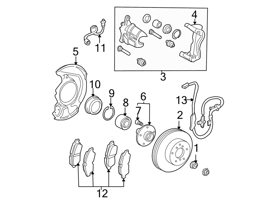 Diagram FRONT SUSPENSION. BRAKE COMPONENTS. for your 2022 Toyota Corolla  XLE Sedan 