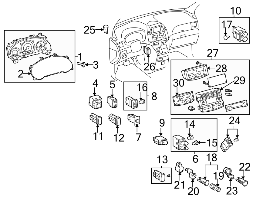 Diagram INSTRUMENT PANEL. CLUSTER & SWITCHES. for your 2023 Toyota Prius   