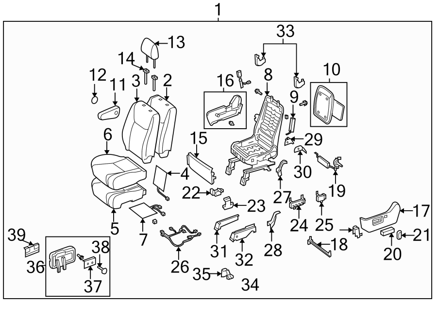 Diagram SEATS & TRACKS. FRONT SEAT COMPONENTS. for your 2016 Toyota Yaris   