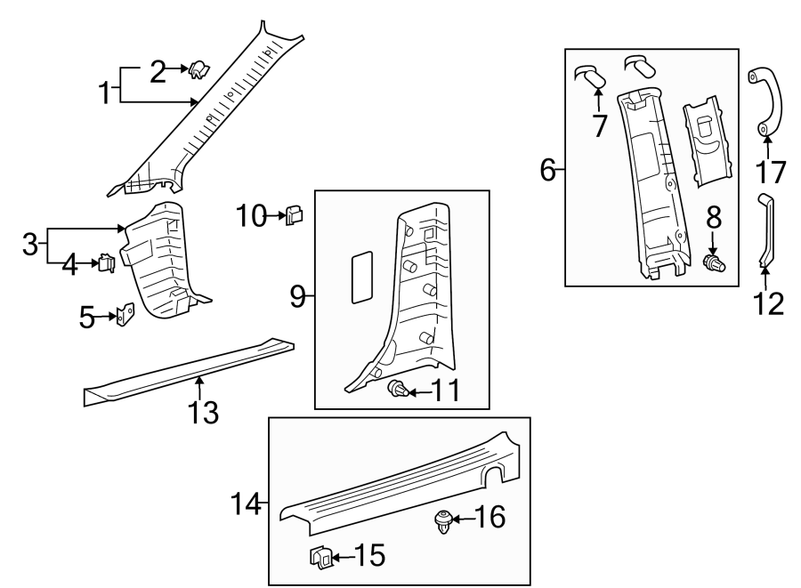 Diagram PILLARS. ROCKER & FLOOR. INTERIOR TRIM. for your 2021 Toyota Corolla  SE Hatchback 