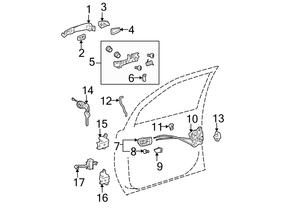 Diagram FRONT DOOR. LOCK & HARDWARE. for your Toyota