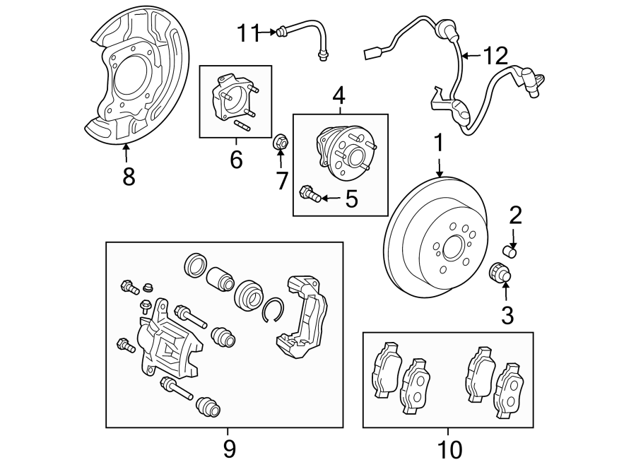 Diagram REAR SUSPENSION. BRAKE COMPONENTS. for your 2013 Toyota Highlander   