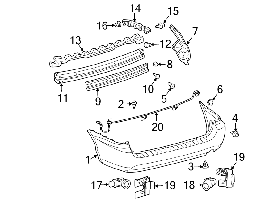 Diagram REAR BUMPER. BUMPER & COMPONENTS. for your 2021 Toyota Sienna 2.5L FULL HYBRID EV-GAS (FHEV) CVT AWD Limited Mini Passenger Van 