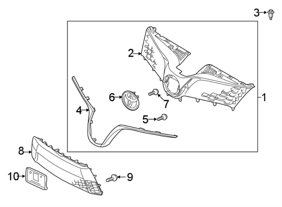 Diagram GRILLE & COMPONENTS. for your 2017 Toyota Prius Prime  Plus Hatchback 