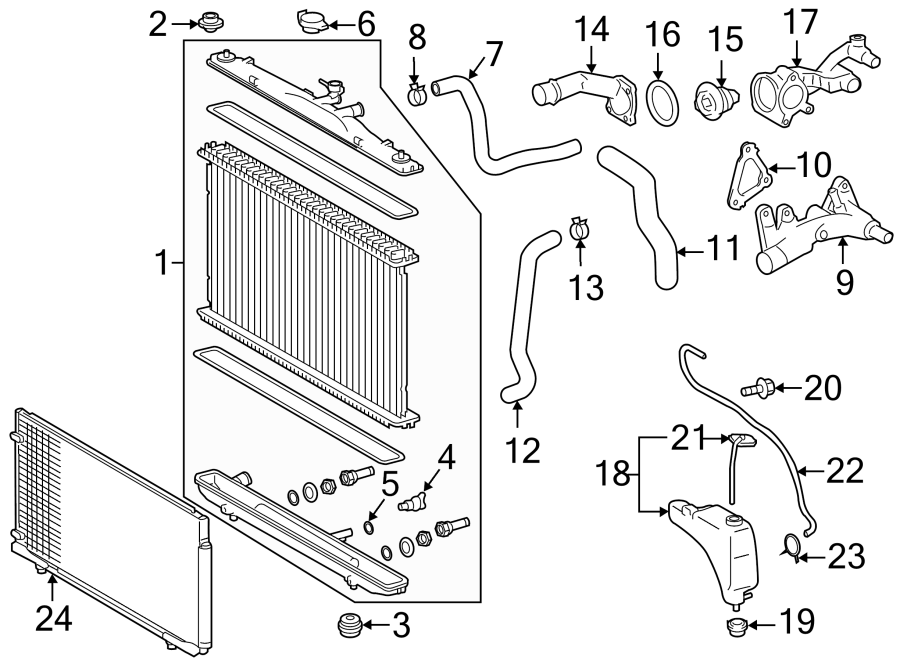 Diagram RADIATOR & COMPONENTS. for your 2003 Toyota Tacoma 2.7L A/T 4WD Base Standard Cab Pickup Stepside 