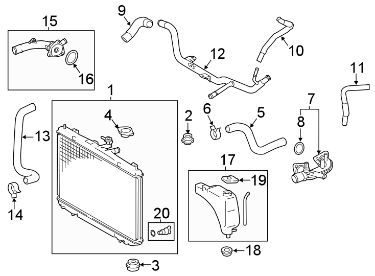 Diagram RADIATOR & COMPONENTS. for your 2012 Toyota Highlander  Hybrid Limited Sport Utility 