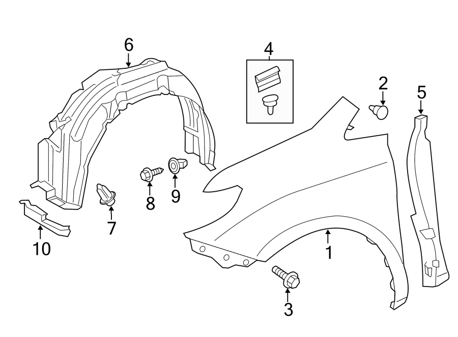 Diagram Exterior trim. Fender & components. for your Toyota