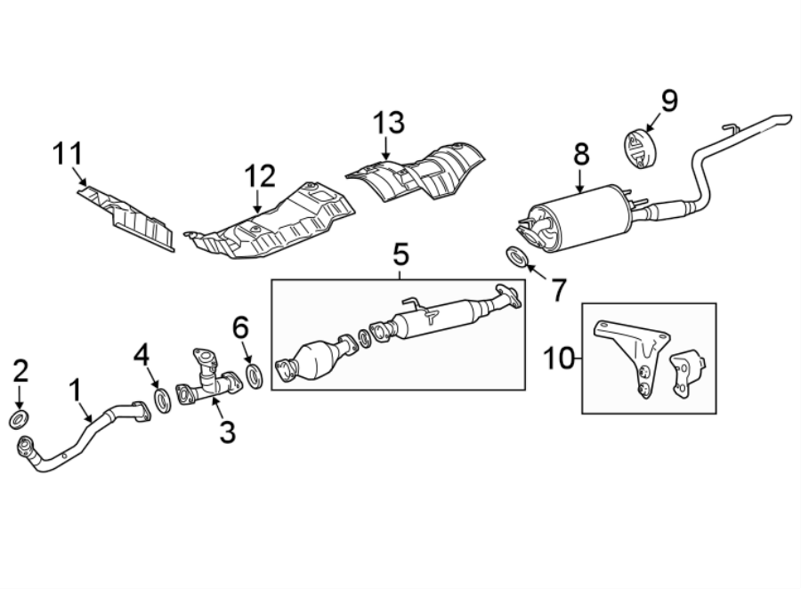 Diagram EXHAUST SYSTEM. EXHAUST COMPONENTS. for your 2011 Toyota Sienna 3.5L V6 A/T AWD Limited Mini Passenger Van 