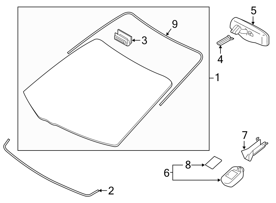 Diagram WINDSHIELD. GLASS. REVEAL MOLDINGS. for your Toyota Sienna  