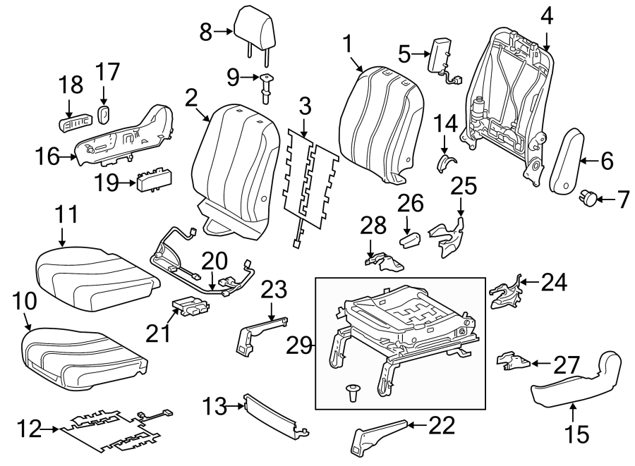 Diagram SEATS & TRACKS. FRONT SEAT COMPONENTS. for your 2013 Toyota