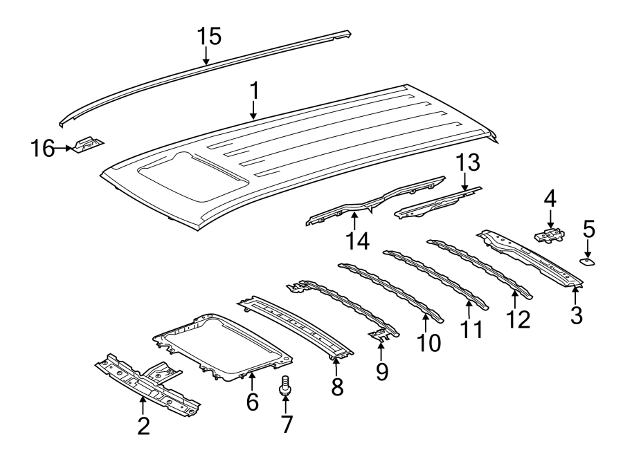 Diagram EXTERIOR TRIM. ROOF & COMPONENTS. for your 2010 Toyota Yaris   